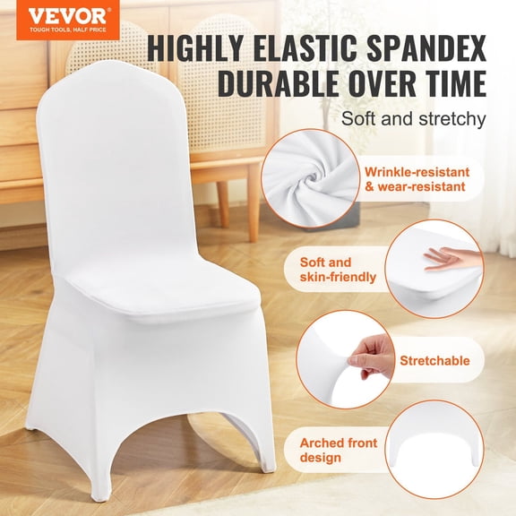 Stretch Spandex Folding Chair Covers,Universal Fitted Arched Front Cover,Removable Washable Protective Slipcovers,for Wedding,Holiday,Banquet,Party,Celebration,Dining (100PCS White)