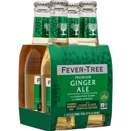 Fever‑Tree Premium Ginger Ale Carbonated Soft Drink, 4‑Pack, 200 mL Glass Bottles, 0% ABV