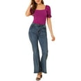 thumbnail image 2 of INSPIRE CHIC Women's Elegant Puff Sheer Sleeve Blouse Summer Square Neck Tops Purple M, 2 of 7