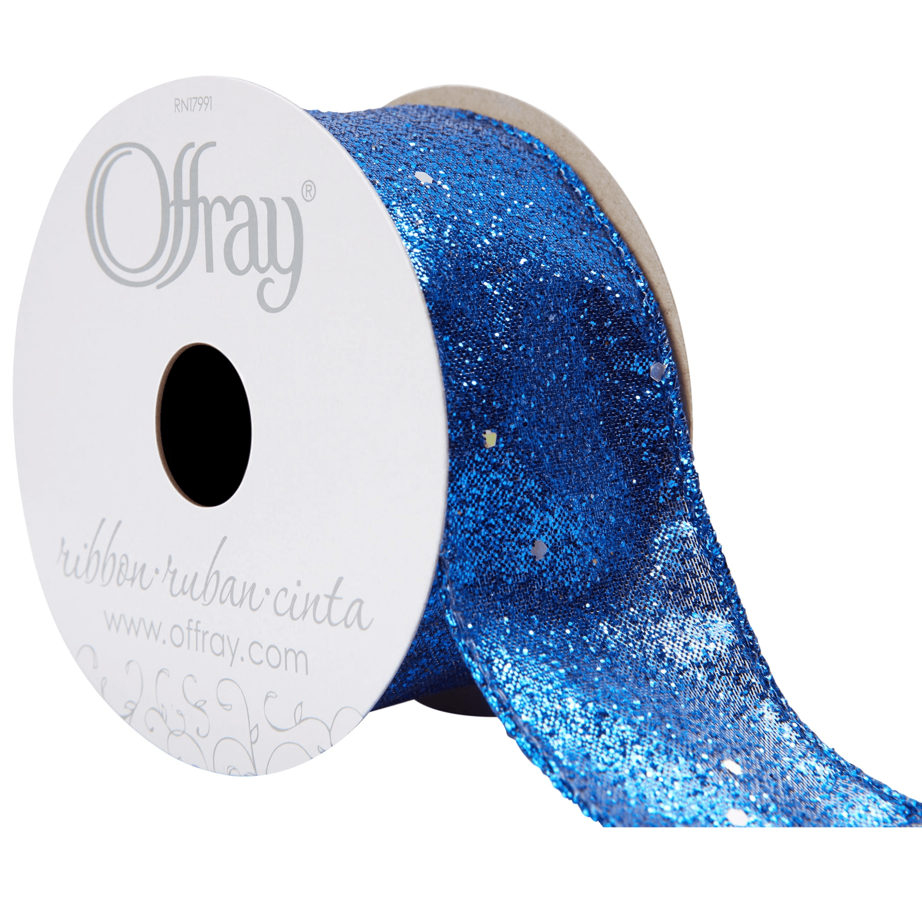 Offray Ribbon, Royal Blue 1 1/2 inch Wired Edge Metallic