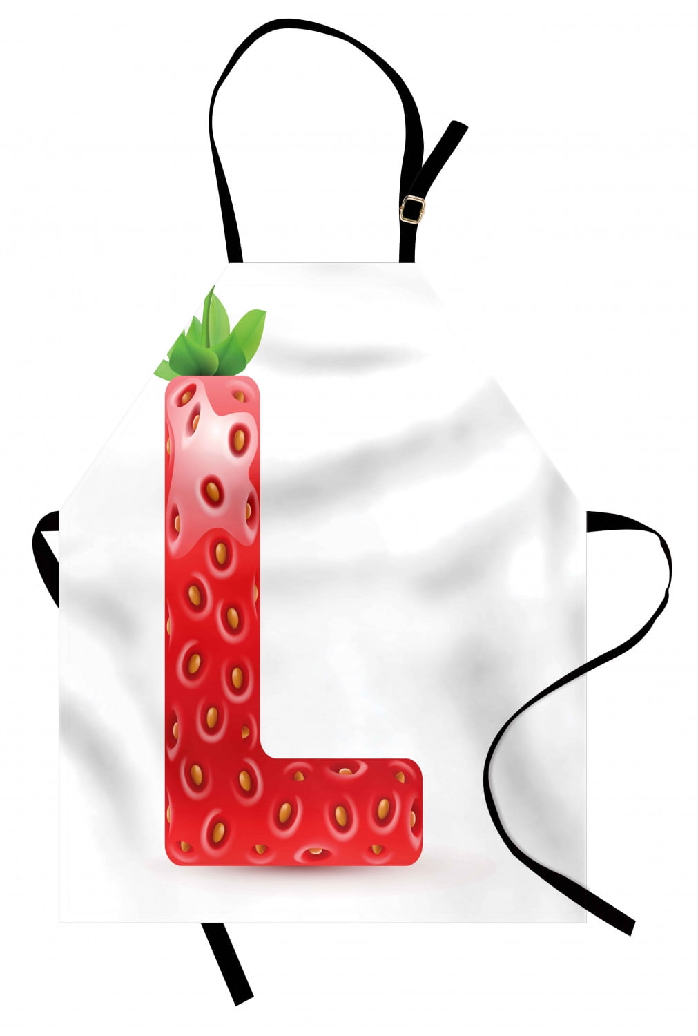 Letter L Apron Juicy Ripe Strawberry in Shape of Letter L Boys Girls Kids Design, Unisex Kitchen Bib Apron with Adjustable Neck for Cooking Baking Gardening, Vermilion Green Orange, by Ambesonne