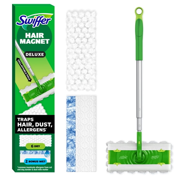 Swiffer Hair Magnet Deluxe Starter Kit, 1 pole, 6 Dry & 2 Wet Cloths