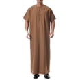 thumbnail image 1 of RXMEKW Short Sleeve Thobe with Neck Button and Pocket for Men, Casual Islamic Robe in Solid Color, 1 of 9