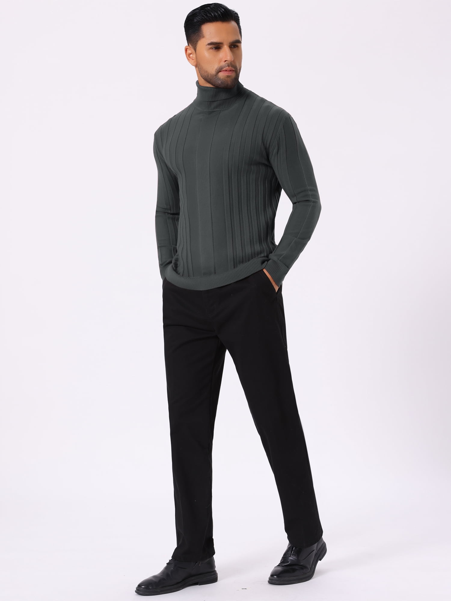 DARING DIVA Men's Solid Turtle Neck Warm Knitted Pullover Sweater M Dark Gray