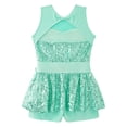 thumbnail image 4 of iixpin Girls Jazz Ballet Dance Dress Sleeveless Sparkly Romper Dress with Bowkot Latin Dance Leotard Costume Light Green 8, 4 of 7