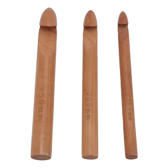 AUQ Large Wooden Crochet Hooks, 25Mm, 20Mm, 15Mm, Ideal for Thick Yarn, Scarves Blankets
