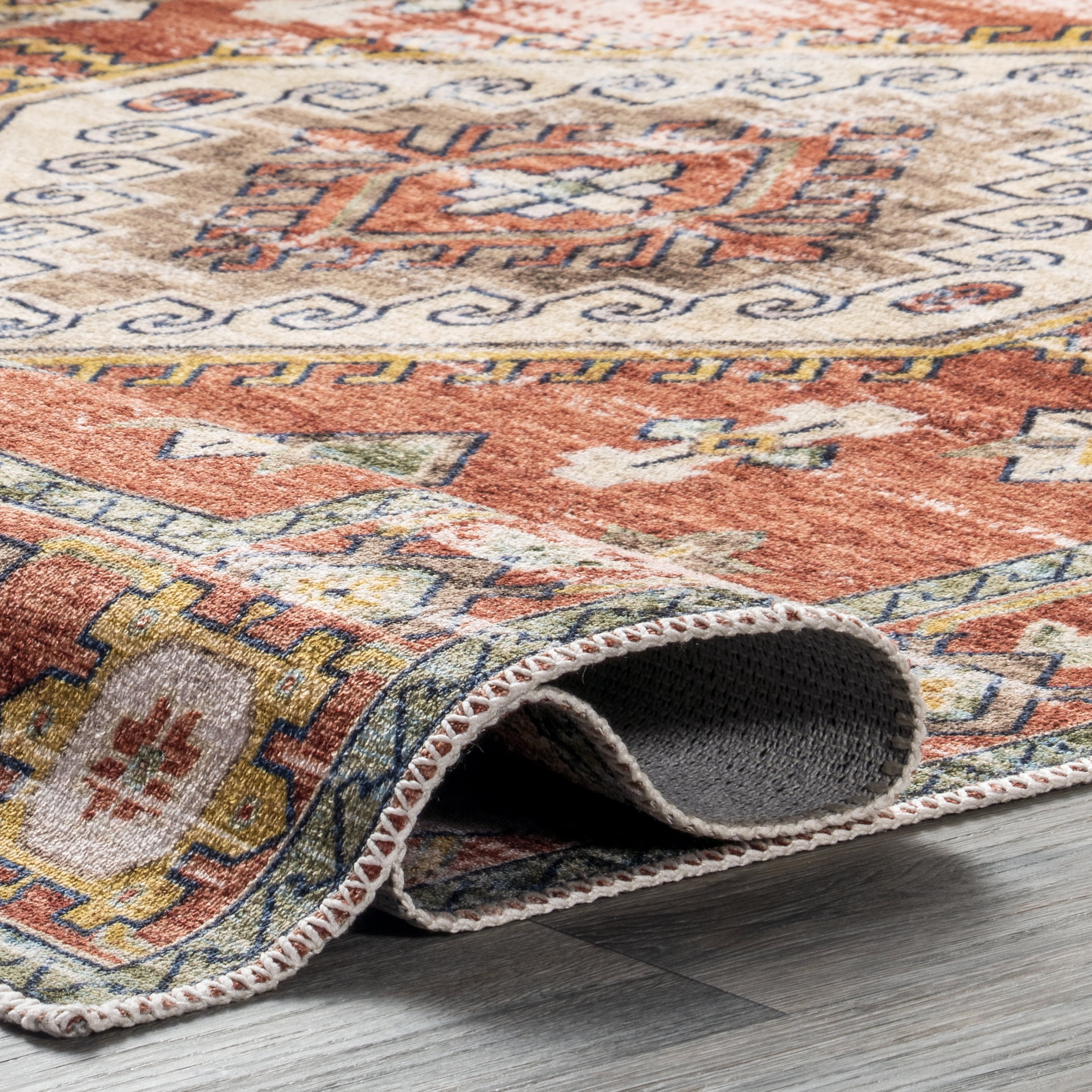 nuLOOM Everly Vintage Boho Machine Washable Area Rug, 5' x 8', Rust