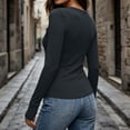 thumbnail image 4 of Enjoytime Basic Tops for Women V-Neck Stretchy Long Sleeve Undershirt Fall Winter Soft Casual Fitted Tee with Thumbholes, 4 of 8