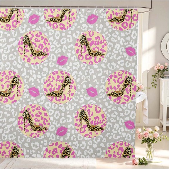 Erosebridal Lovely Cheetah High Heels Shower Curtain 72Wx72L,Fashion Themed Bathroom Curtain,White Gray