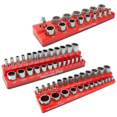 UPC: 0840113500635 | MichaelPro MP014003 3-Pc Magnetic Socket Organizer – 1/4  3/8 & 1/2-Inch Drive Magnetic Socket Holder Kit in SAE  Professional Grade Socket Organizers for Toolboxes/Cabinets (SAE)