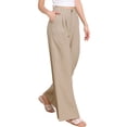 thumbnail image 4 of Pantalones de vestir de pierna ancha para mujer, pantalones de oficina de cintura alta elástica, pantalones palazzo XS color caqui, 4 of 6