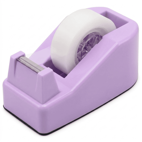 Heavy Duty Desktop Tape Dispenser, Non-Skid Weighted Base Office Tape Dispenser, Floral Decorative Desk Accessory for Home Office Crafting Station, Purple
