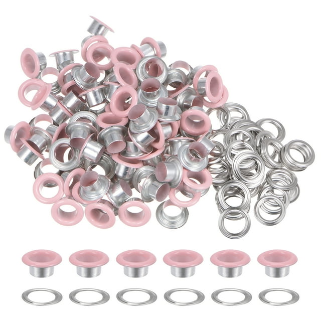 Unique Bargains 100 Pcs Œillets 3/10 Pouce (8mm) Trou d'Identification Métal Auto-Adhésif avec Rondelles pour Cuir Rose