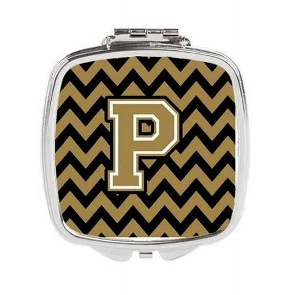 Carolines Treasures Letter P Chevron Black & Gold Compact Mirror
