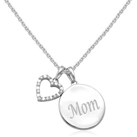 Diamond Accent Sterling Silver Mom Heart Pendant, 18"