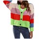 thumbnail image 1 of Cárdigan de manga larga con cuello en V y bloques de color para mujer, cárdigan informal de punto corto, tops para mujer, 1 of 4