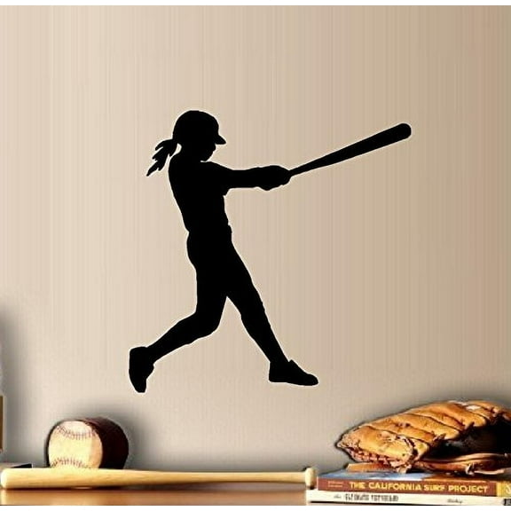 Decal ~ Softball Girl with Bat (Baseball) #2 ~ Wall or Window Decal 13" x 13"