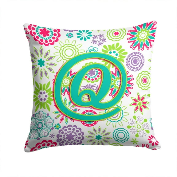 Carolines Treasures CJ2011-QPW1414 Letter Q Flowers Pink Teal Green Initial Canvas Fabric Decorative Pillow 14Hx14W