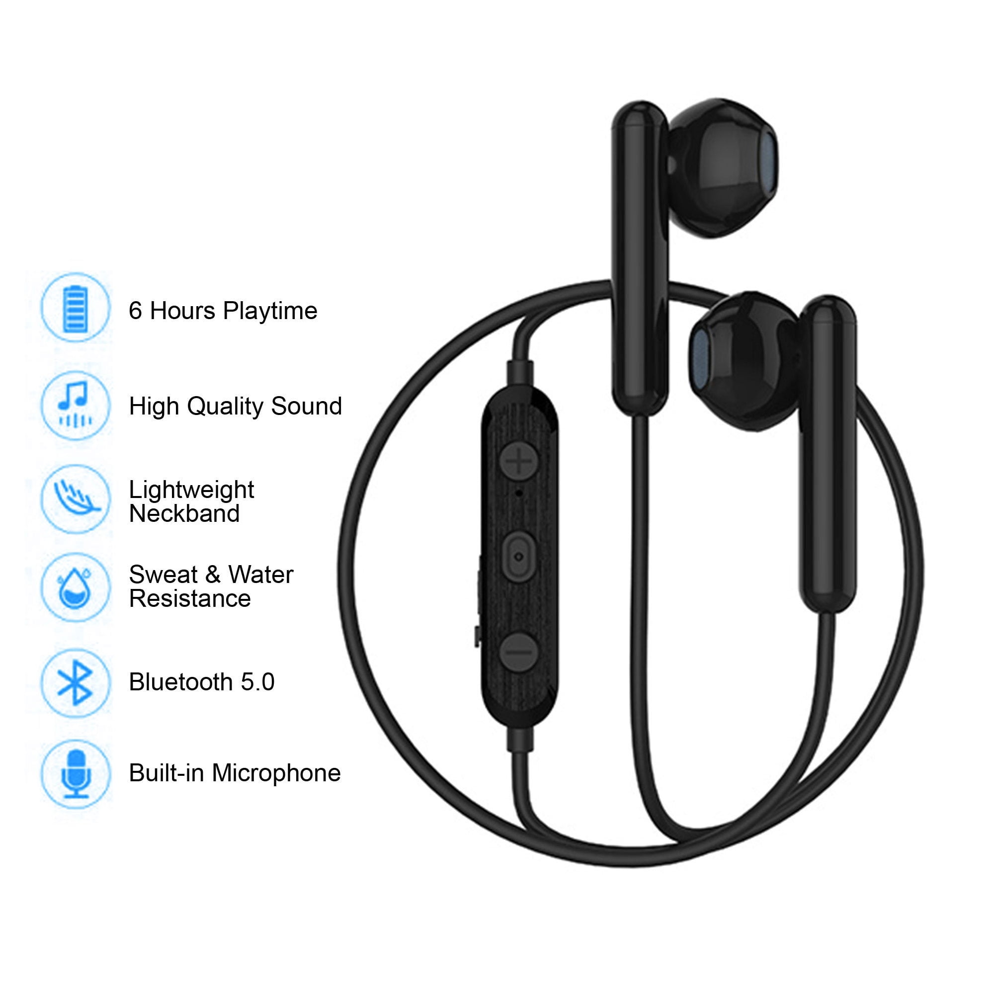 Bluetooth 5.0 Wireless Headsets Earphone Neckband Sport Earbuds With Mic (Model:AB013)