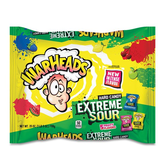 Warheads Extreme Sour Hard Candy 175 Pieces Assorted Flavors - 25 Oz Bag