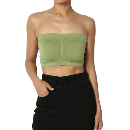 - TheMogan Junior's PLUS Seamless Removable Pad Bandeau Strapless Tube Bra Top
