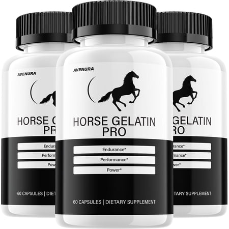 Horse Gelatin Capsules – HorseGelatin Advanced Formula Natural Supplement Pills for Active Lifestyle, 3 Pack (60 Capsules per Bottle, 180 in Total)