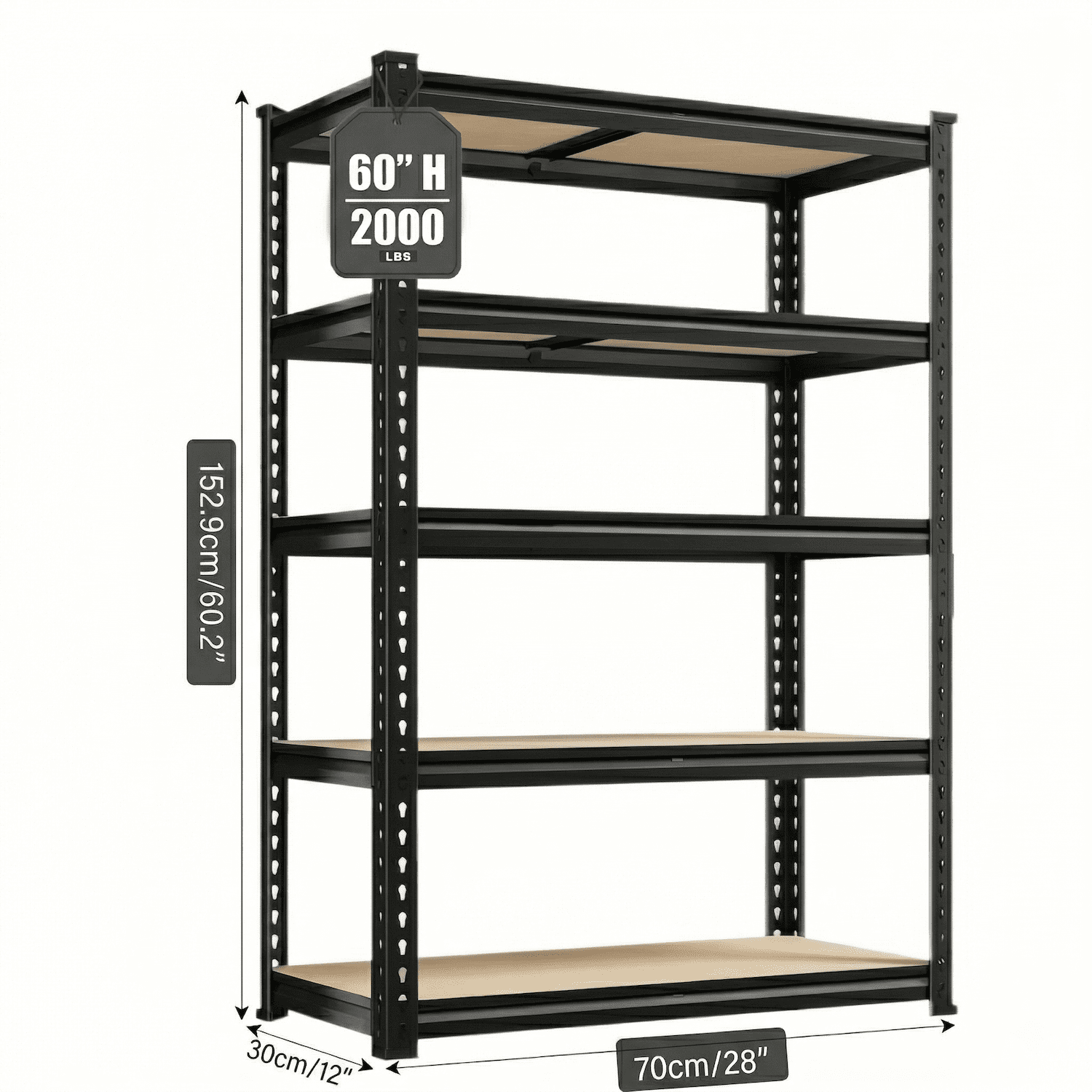 Heavy Duty Garage Shelving Unit, 2000 lbs Metal Storage Shelves, 5-Tier Adjustable Steel Shelving Rack, Freestanding Garage Storage Rack, Easy Assembly, 60" H for Basement Pantry Warehouse