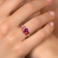 thumbnail image 4 of Gem Stone King 18K Rose Gold Plated Silver Red Created Ruby and Pink Moissanite Filigree Style 3 Stone Ring for Women (2.27 Cttw, Oval 8X6MM and 6X4MM, Available in Size 5, 6, 7, 8, 9), 4 of 6