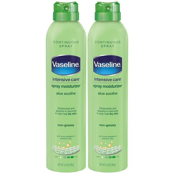Vaseline Spray and Go Moisturizer, Aloe Soothe, 6.5 Ounce pack of 2