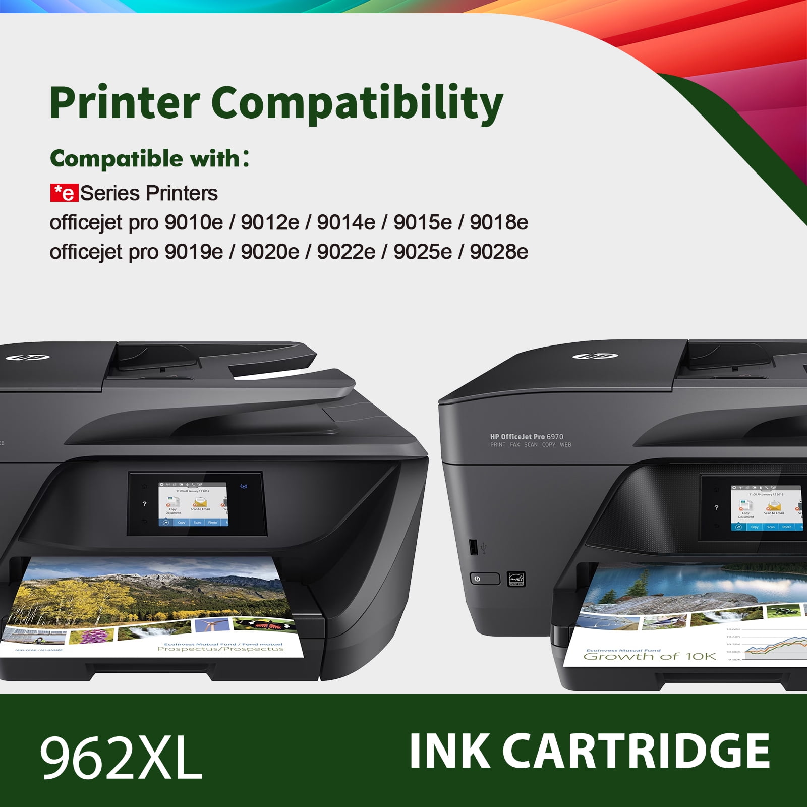 962XL Ink Cartridges 4 Pack Compatible for 962 XL Ink Cartridge Combo Pack for 9015 9010 9018 Priner Ink 962