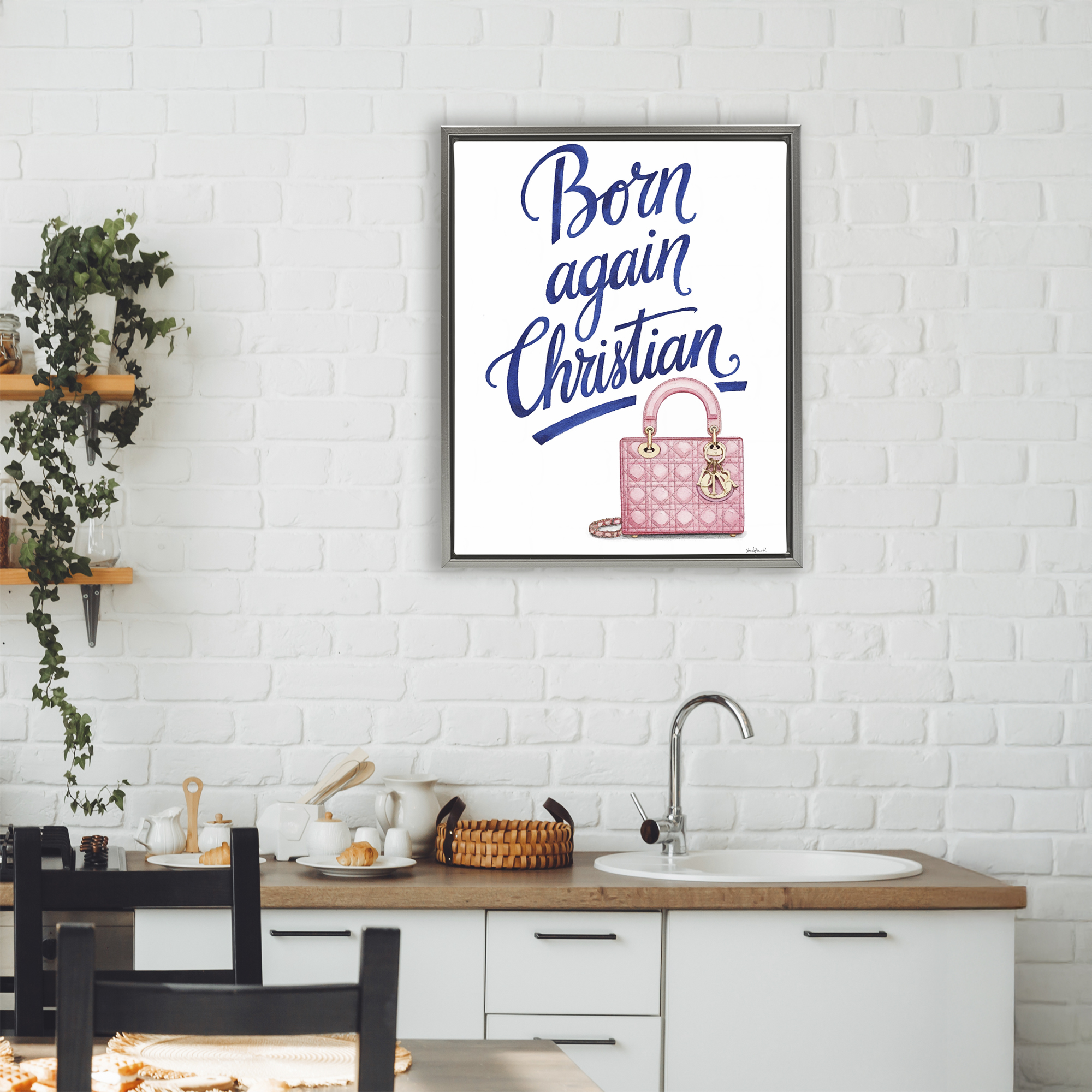 Glam Born Again Christian Gray Framed Floater Canvas Wall Art, design by Amanda Greenwood