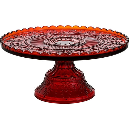 

Whole Housewares | Chui 12 Inch Red Glass Cake Stand Pedestal Plate Vintage