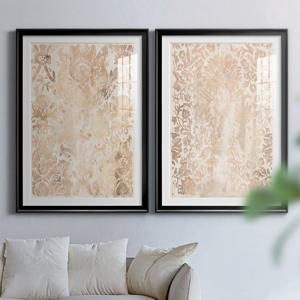 Wexford Home Walnut Damask III Premium Framed Print, 30.5" x 42.5" - Ready to Hang, Black (Set of 2)