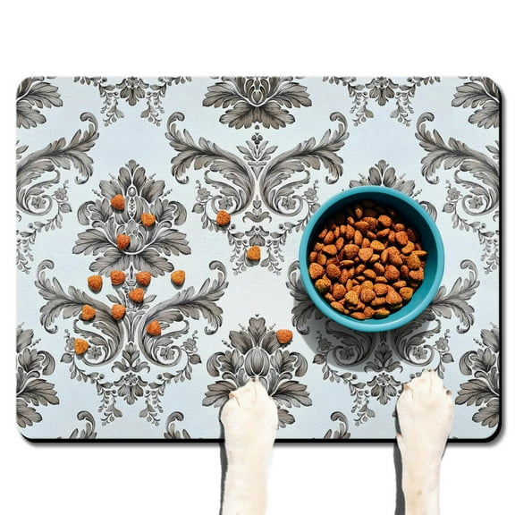 Floral and Hummingbird Extra Large Dog Bowl Mat - Vintage Aesthetic Pet Food Mat, Durable & Easy Clean