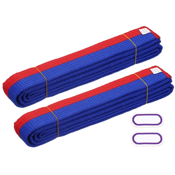 Uxcell Karate Belt, Martial Arts Ranking Belts with Name Tag Solid Cotton Double-Layered Core Long Soft Uniform Training Equipment Fitting for (Taekwondo/Karate/Judo) 7.9ft&2Pcs&Blue/Red