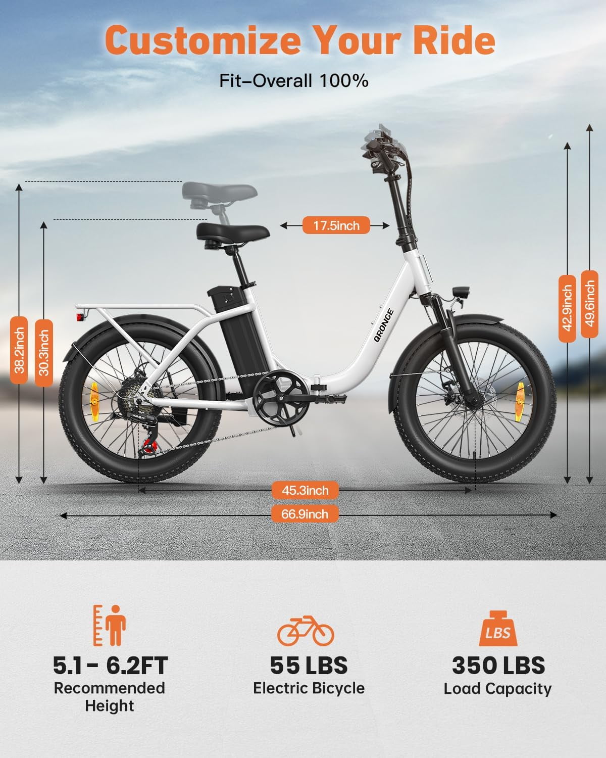 Folding Electric Bikes for Adults 1000W Peak 70 Miles Max Range 20mph Top Speed Step Thru E Bike Fat Tire Foldable E-Mountain Bike with Front Basket, 7 Speed, 36V 13.5AH Battery, UL2849 by SGS