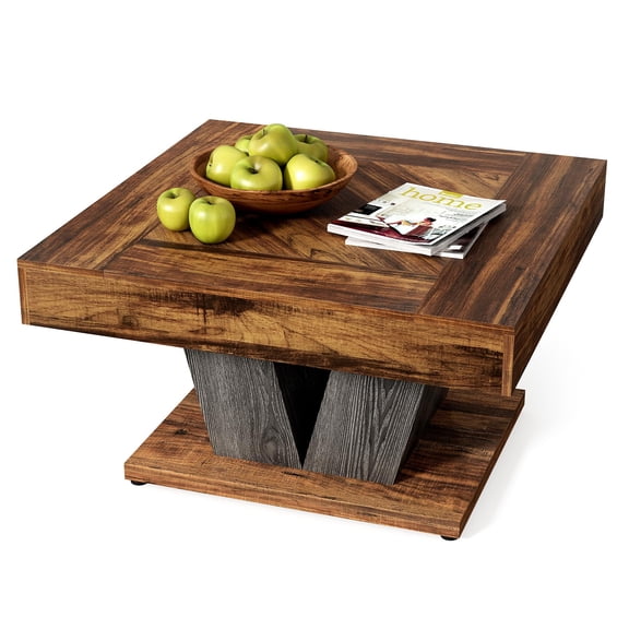 Square Coffee Table Modern Rustic Brown Black Wood Finish