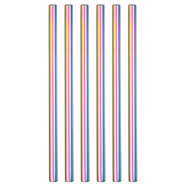 Unique Bargains 6Pack Reusable Metal Straws, 9.5' Stainless Steel Drinking Straw (0.5' Wide, Straight, Colorful)
