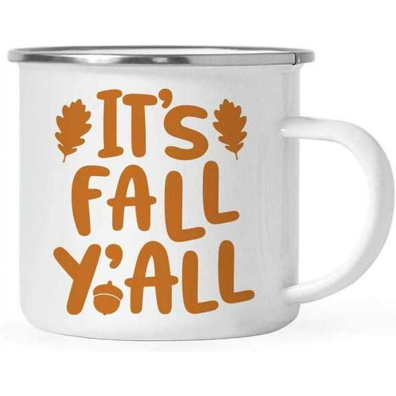Koyal Wholesale Fall Autumn Season 11oz. Stainless Steel Campfire Coffee Mug , It's Fall Y'all, Acorn Leaves Graphic