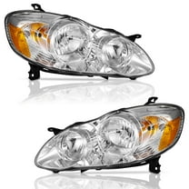 Headlights Compatible with 2003-2008 Toyota Corolla, Headlamp Assembly Replacement Chrome Housing Amber Reflector Left Right Side
