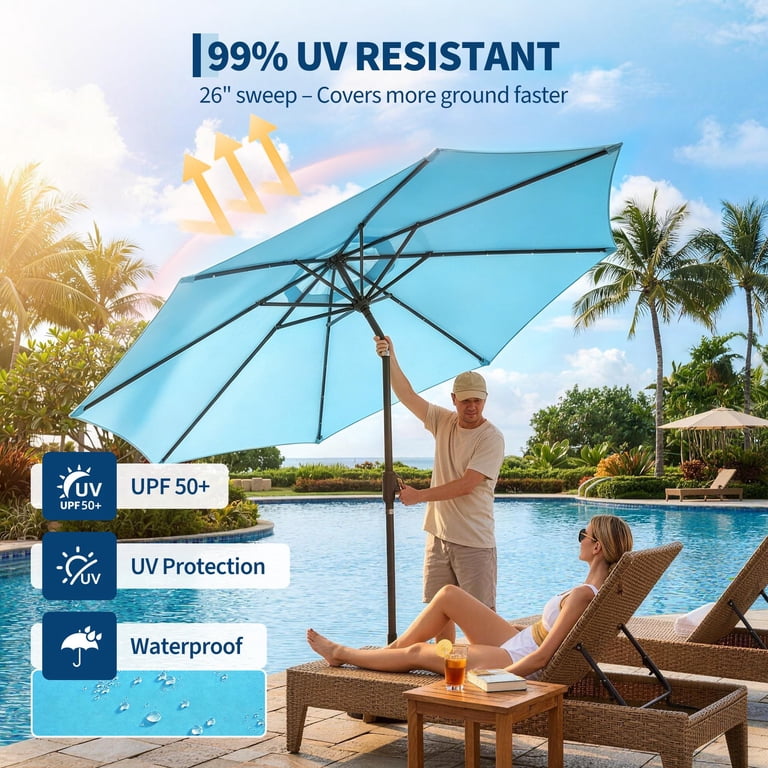10 ft turquoise patio umbrella Solar LED Offset Cantilever Hanging Outdoor Market Umbrella-Red Transform your outdoor living space with the 15x9ft Double IdealHouse 10 ft Patio Umbrella
