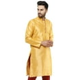 thumbnail image 5 of SKAVIJ Men's Tunic Top Art Silk Long Kurta Indian Wedding Casual Shirt Medium Gold, 5 of 6