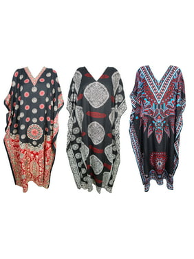 Mogul 3PC Caftan Bikini Cover Up Kimono Sleeves Beautiful Printed WINGS TO FLY Dresses For Womens One Size