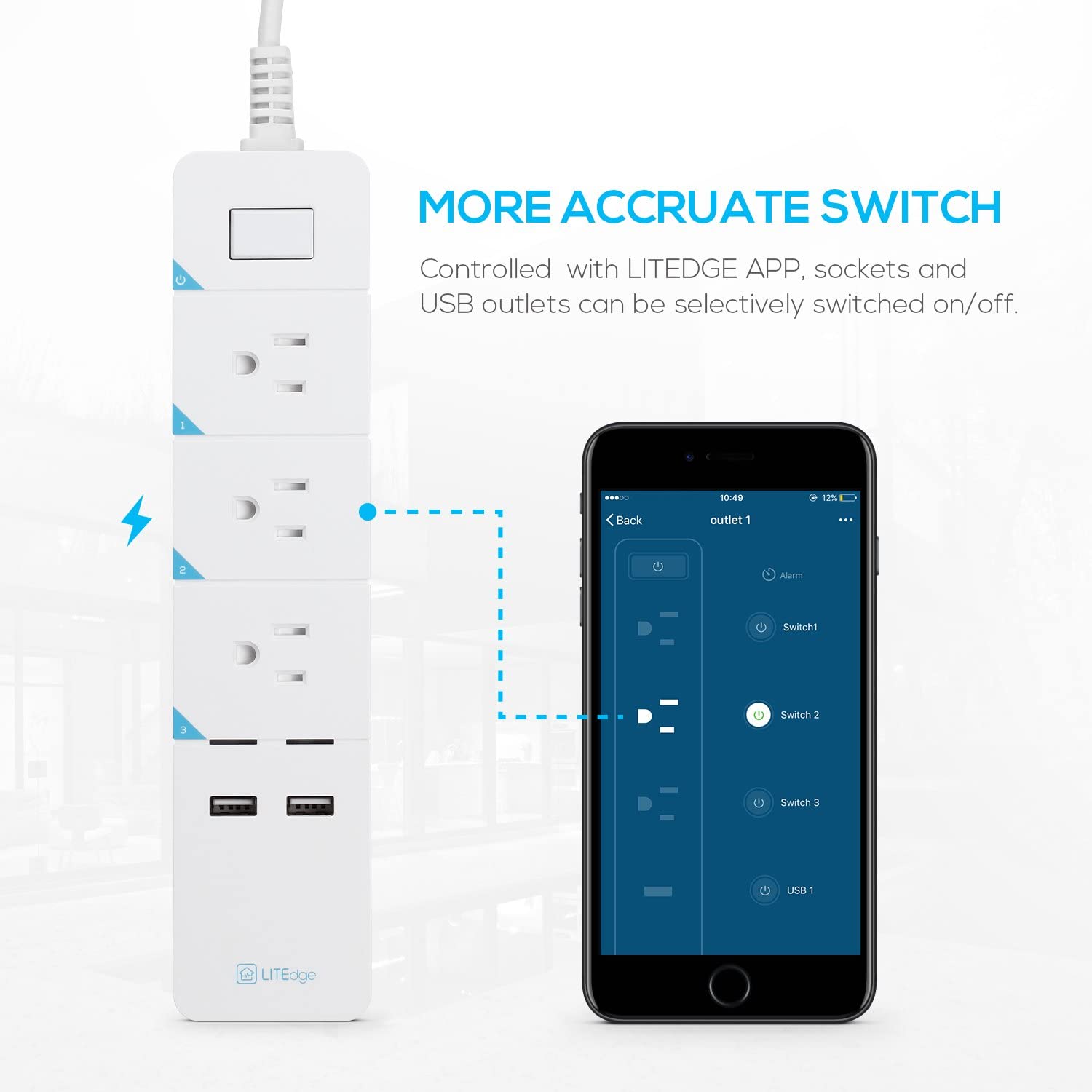 Smart Power Strip, 3 AC Outlets 2 USB Ports, Smart Outlet Strip, Surge Protected