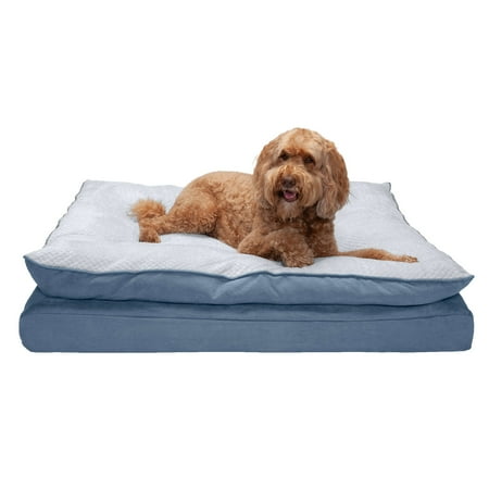 UPC: 0842229130225 | FurHaven Pet Products Minky Faux Fur & Suede Pillow-Top Orthopedic Pet Bed for Dogs & Cats – Stonewash Blue Jumbo