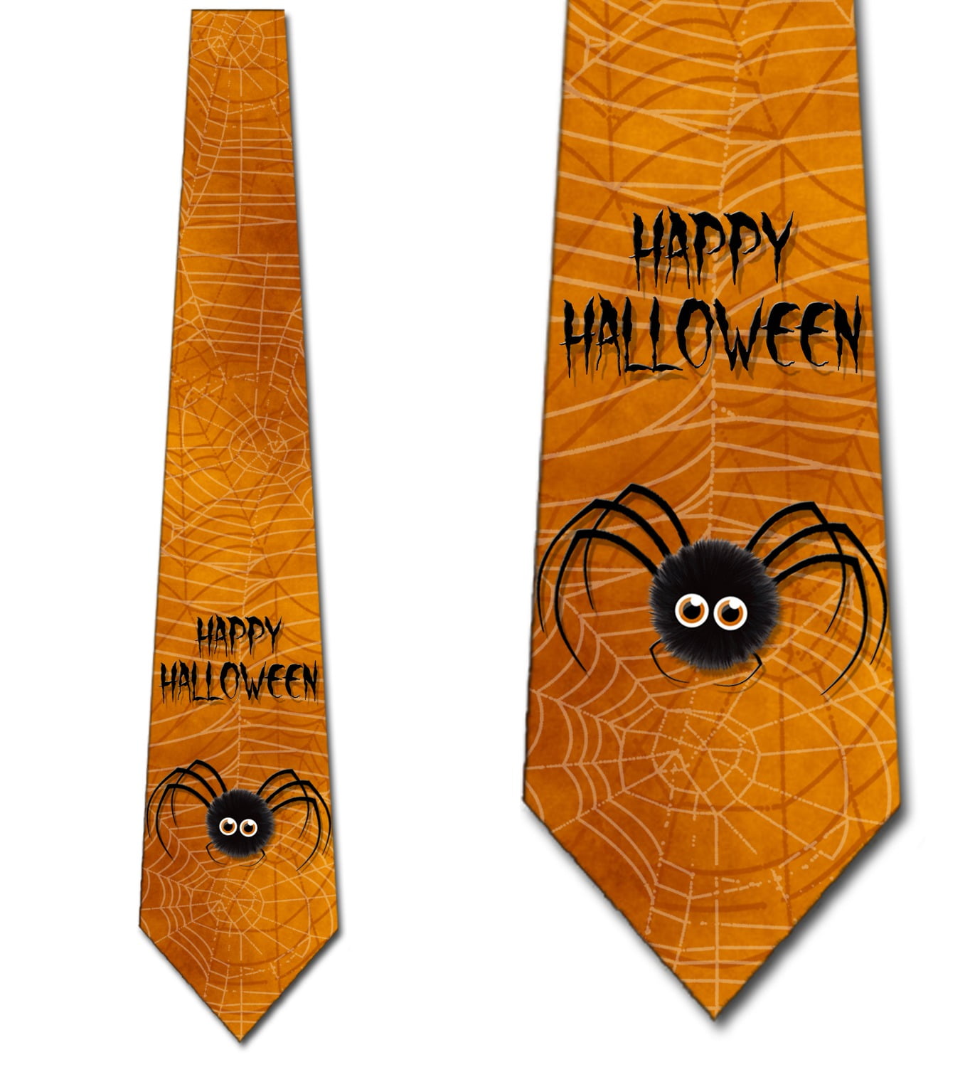 Spider Ties Mens Orange Happy Halloween Necktie by Three Rooker ...
