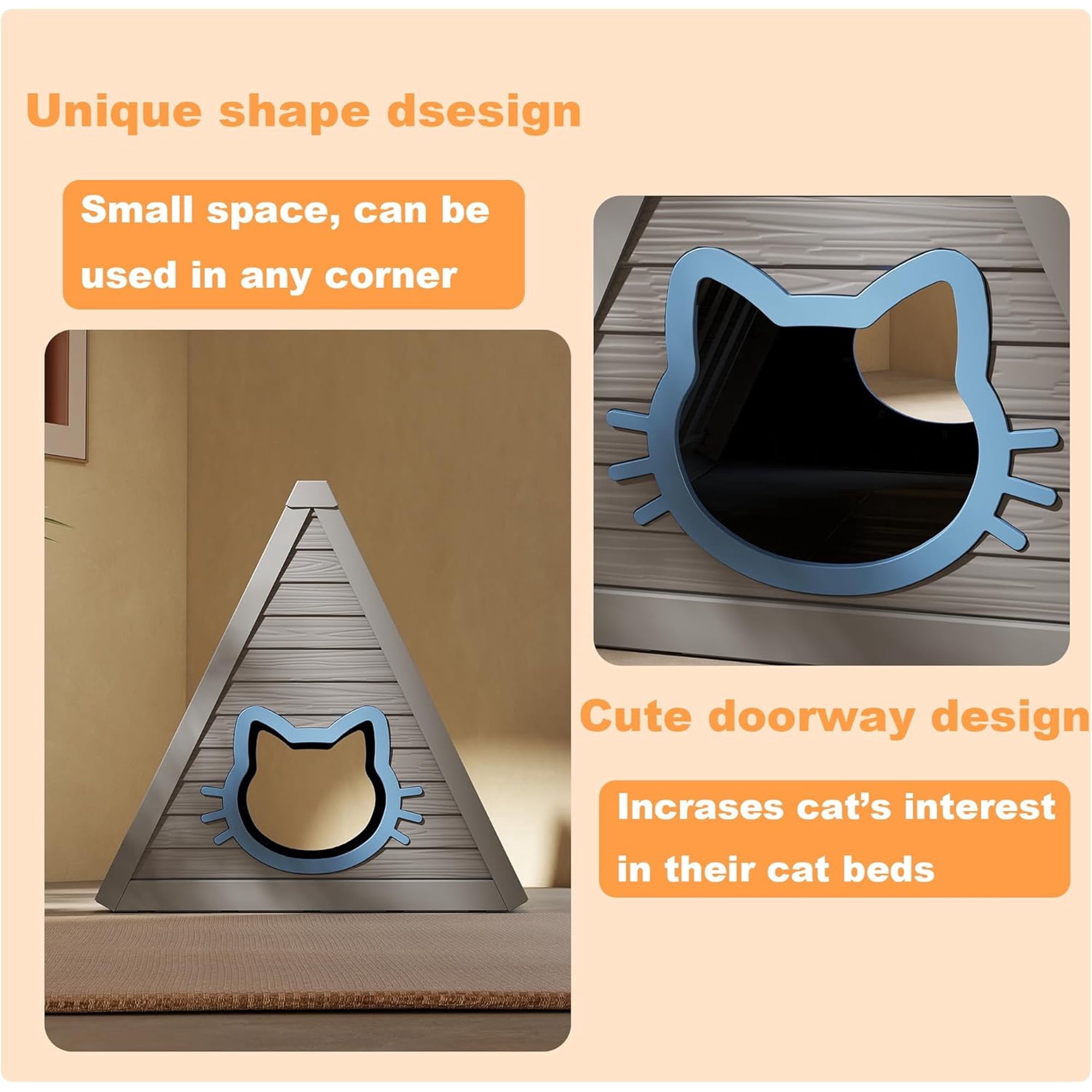 LOJIAWOWE Weatherproof Outdoor Cat House, Triangle Resin Shelter with Moisture & Odor Resistance for Feral and Outdoor Cats, Gray