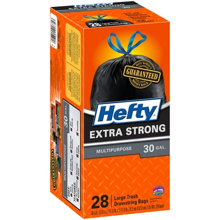 Hefty Cinch Sak Multipurpose Drawstring Trash Bags 30 Gallon, Black, 28 Ct