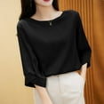 thumbnail image 5 of ZANZEA Women 3/4 Sleeved Tops Crew Neck Satin Blouse Baggy OL Shirts, 5 of 7