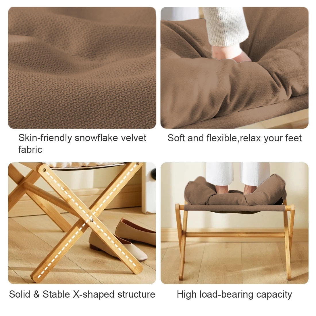 TEAFIRST Folding Footrest Stool, Footstool, Small Portable Bamboo Accent Ottoman,with Padded Brown